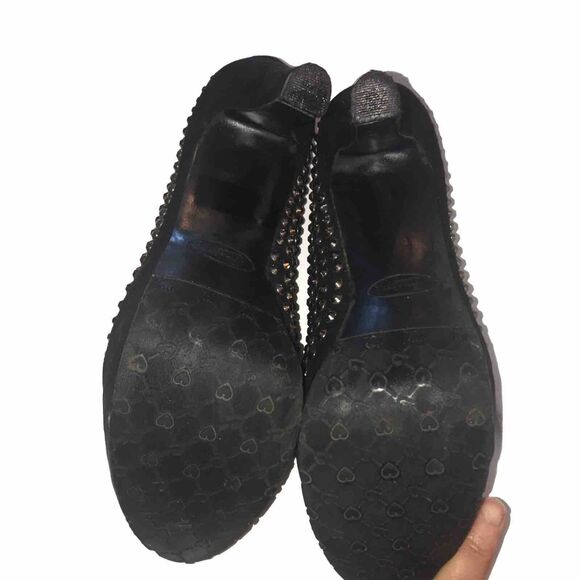 Candies Open Toe Studded Heels size 9.5 M Black Silver Platform Shoes Boho Chic - Picture 8 of 8